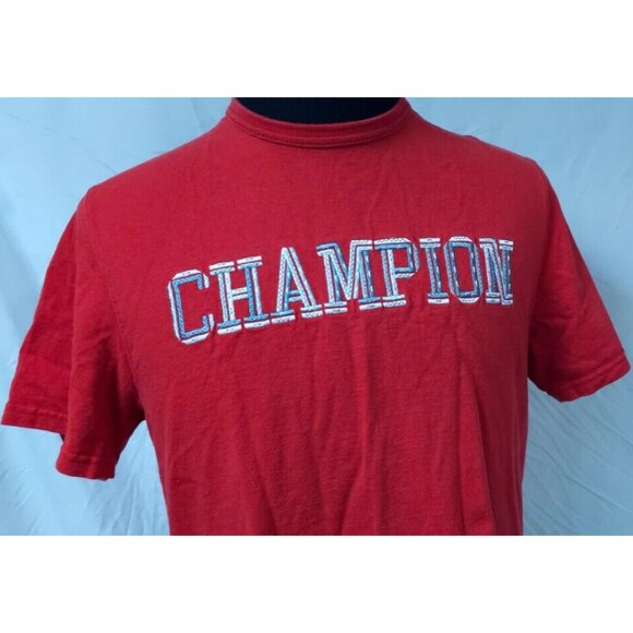 Champion Mens Large Red Short Sleeve Crew Neck Spell Out Embroidered T-Shirt - Picture 2 of 12